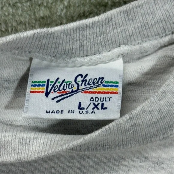 Vintage Mens T-shirt, Lake George, Velva Sheen, L/XL, grey and white stripe - Picture 2 of 6